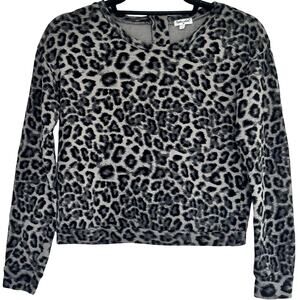 Splendid Crew Neck Sweater, Long Sleeve Leopard Knit, Black, Grey Girls 14 NWOT
